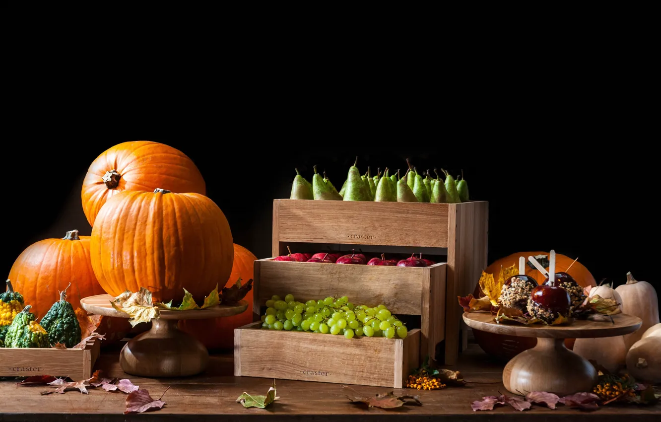 Photo wallpaper apples, grapes, pumpkin, fruit, pear, vegetables