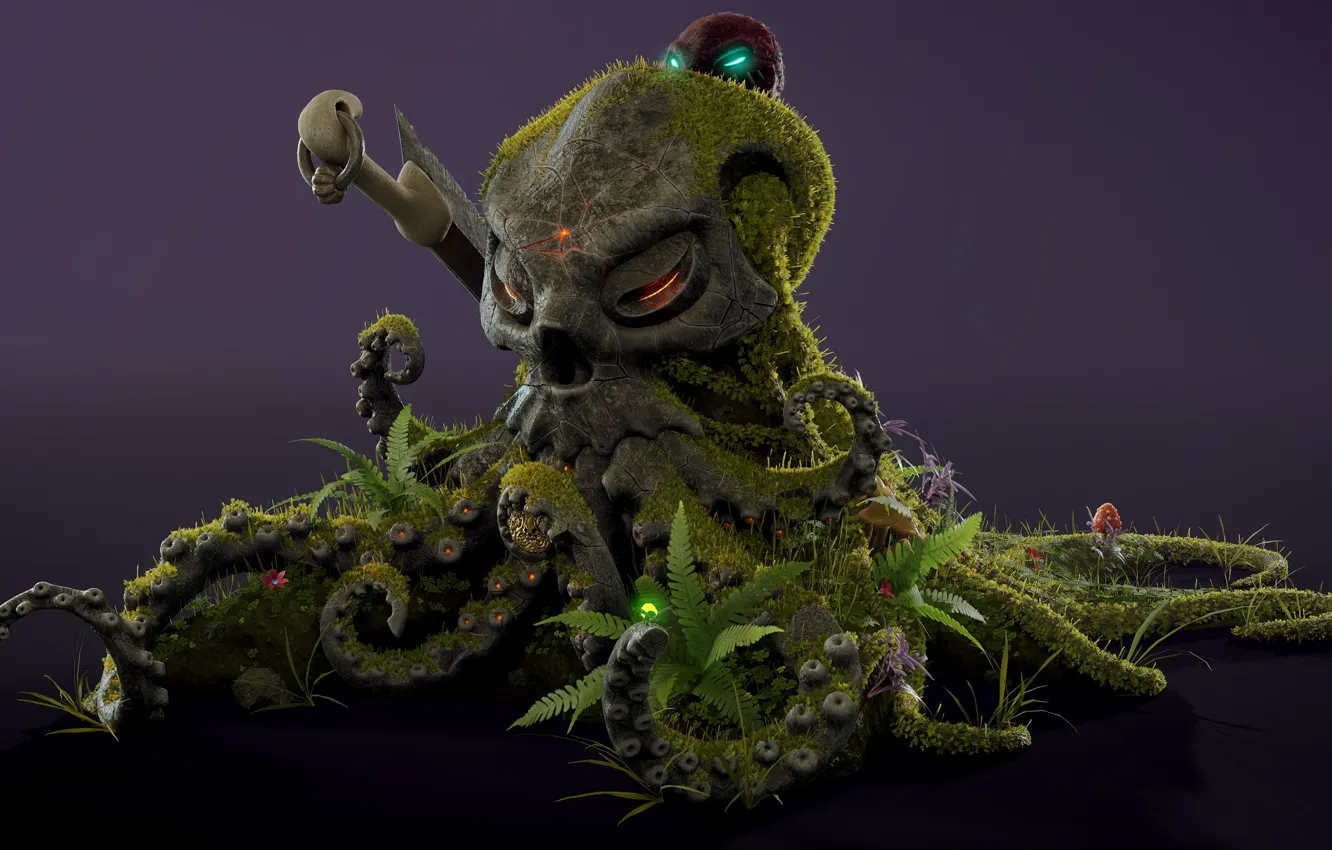 Photo wallpaper octopus, Cthulhu Statue, Steven Shmuely, the piastre