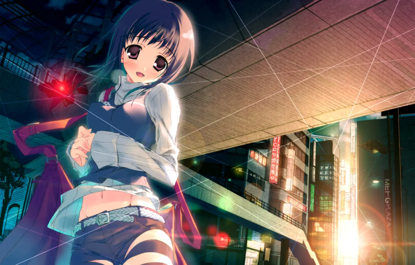 Photo wallpaper girl, clouds, night, bridge, the city, lights, home, anime