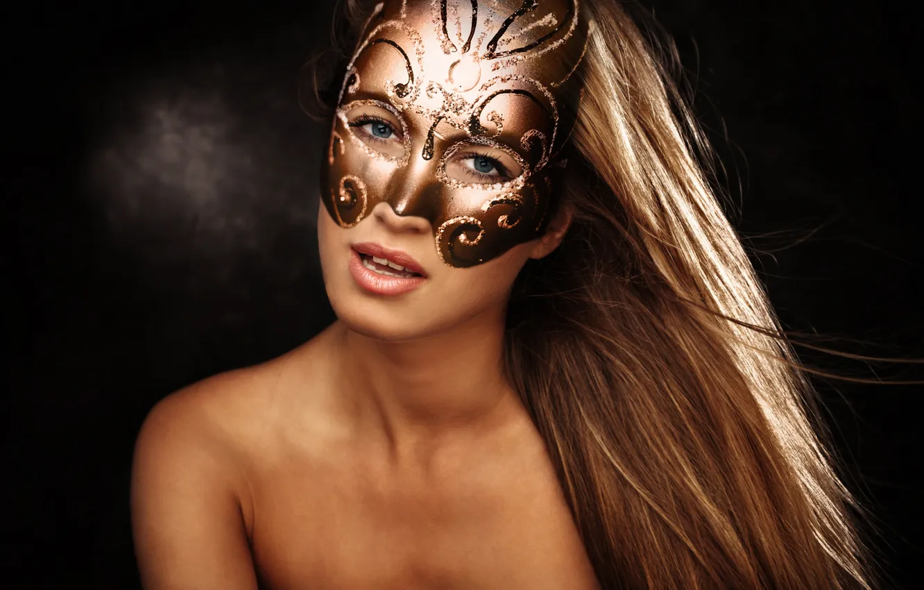 Photo wallpaper look, girl, background, hair, mask, lips