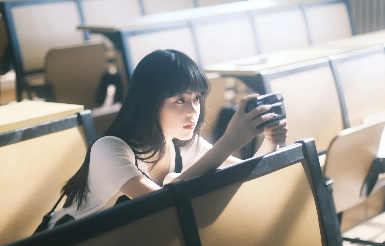 Photo wallpaper woman, camera, beautiful, model, pretty, asian, cute, sunlight