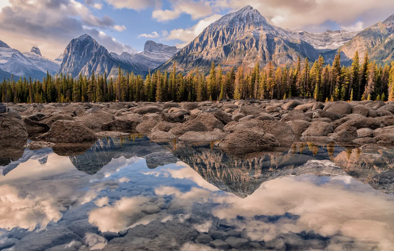Photo wallpaper water, mountains, reflection