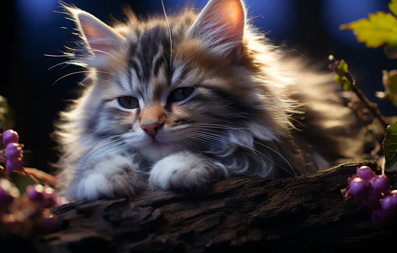 Photo wallpaper cat, look, pose, kitty, face, AI art, neural network