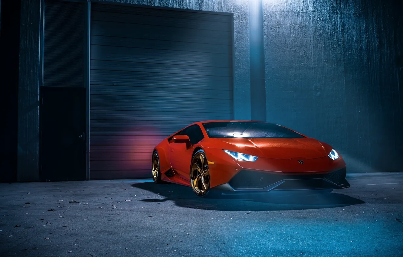 Photo wallpaper Lamborghini, Orange, Front, Color, White, Smoke, Supercar, Wheels