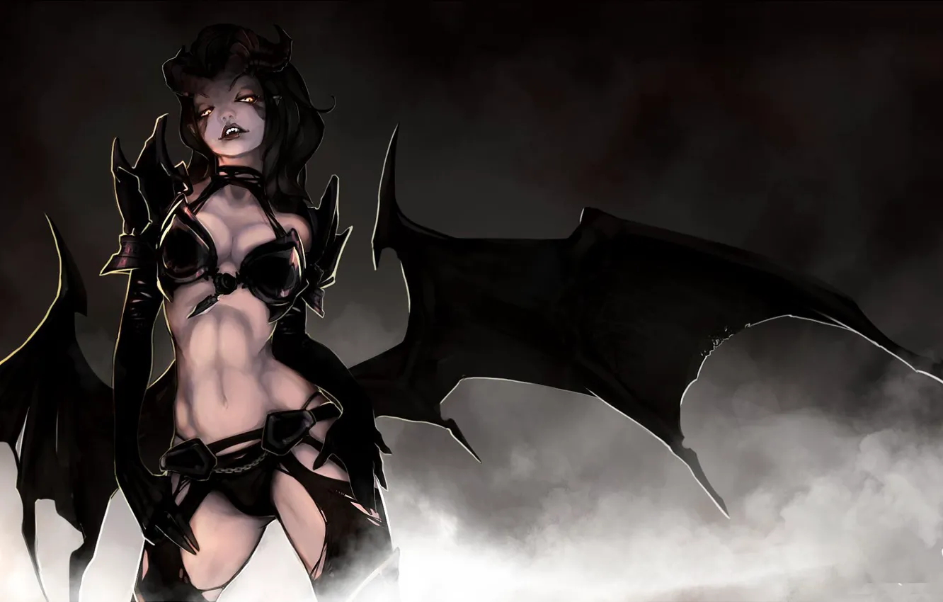 Photo wallpaper look, wings, art, horns, demoness, succubus, dota 2, queen of pain