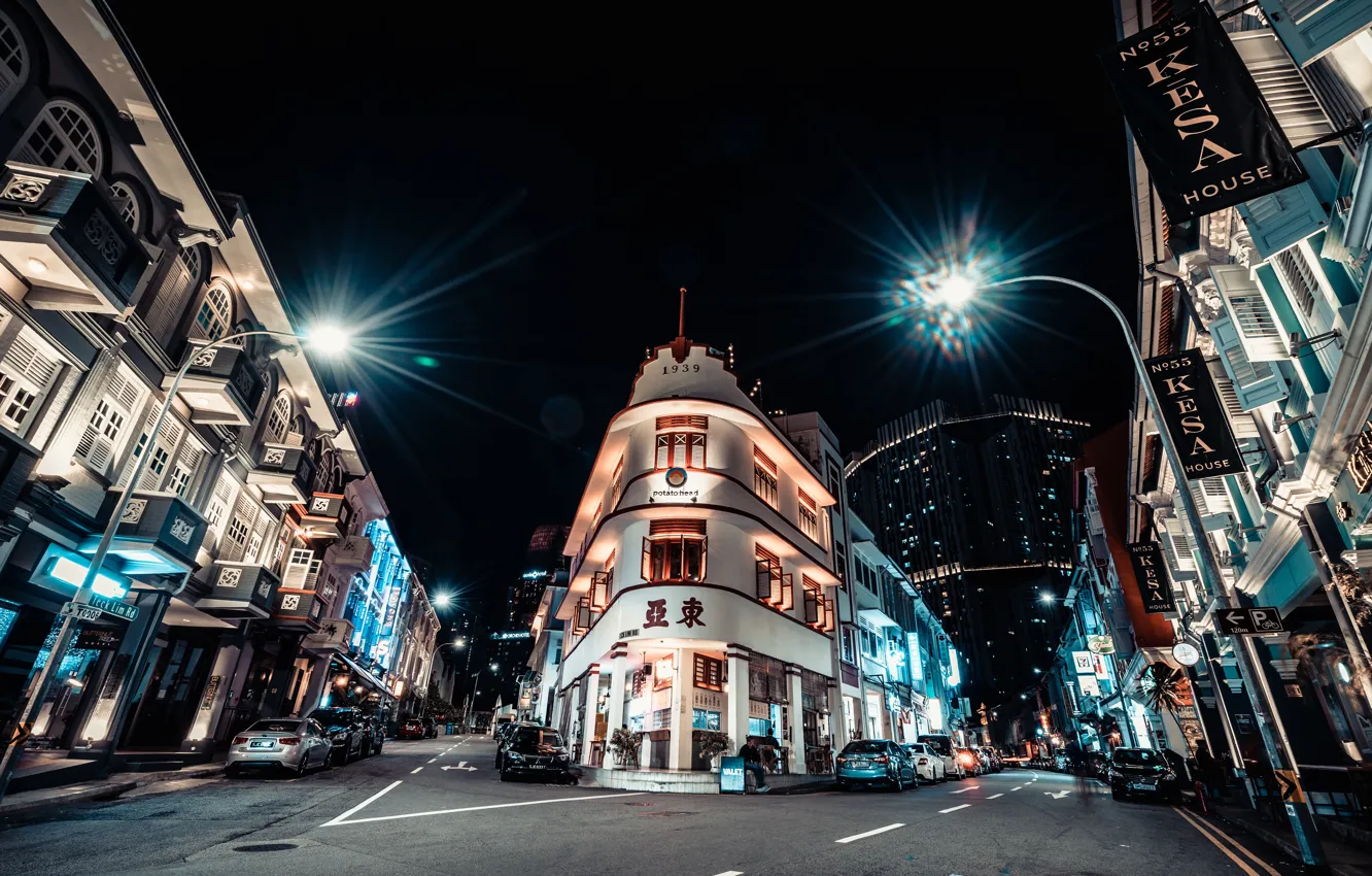 Photo wallpaper night, the city, Singapore