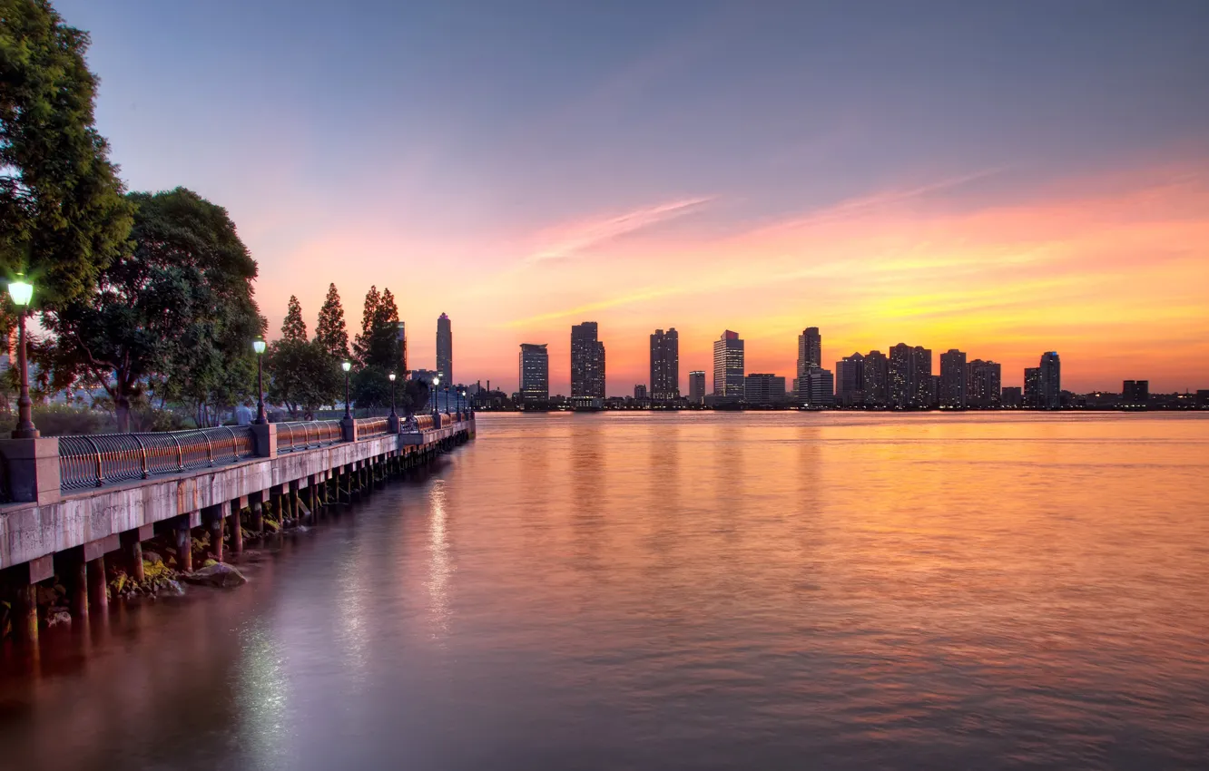 Photo wallpaper sunset, New York, USA, sunset, New York, NYC, Summer Sky, Hudson River
