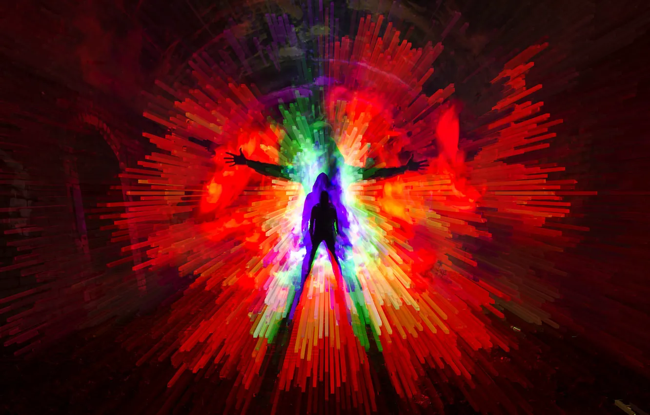 Photo wallpaper rays, light, people, silhouette, show