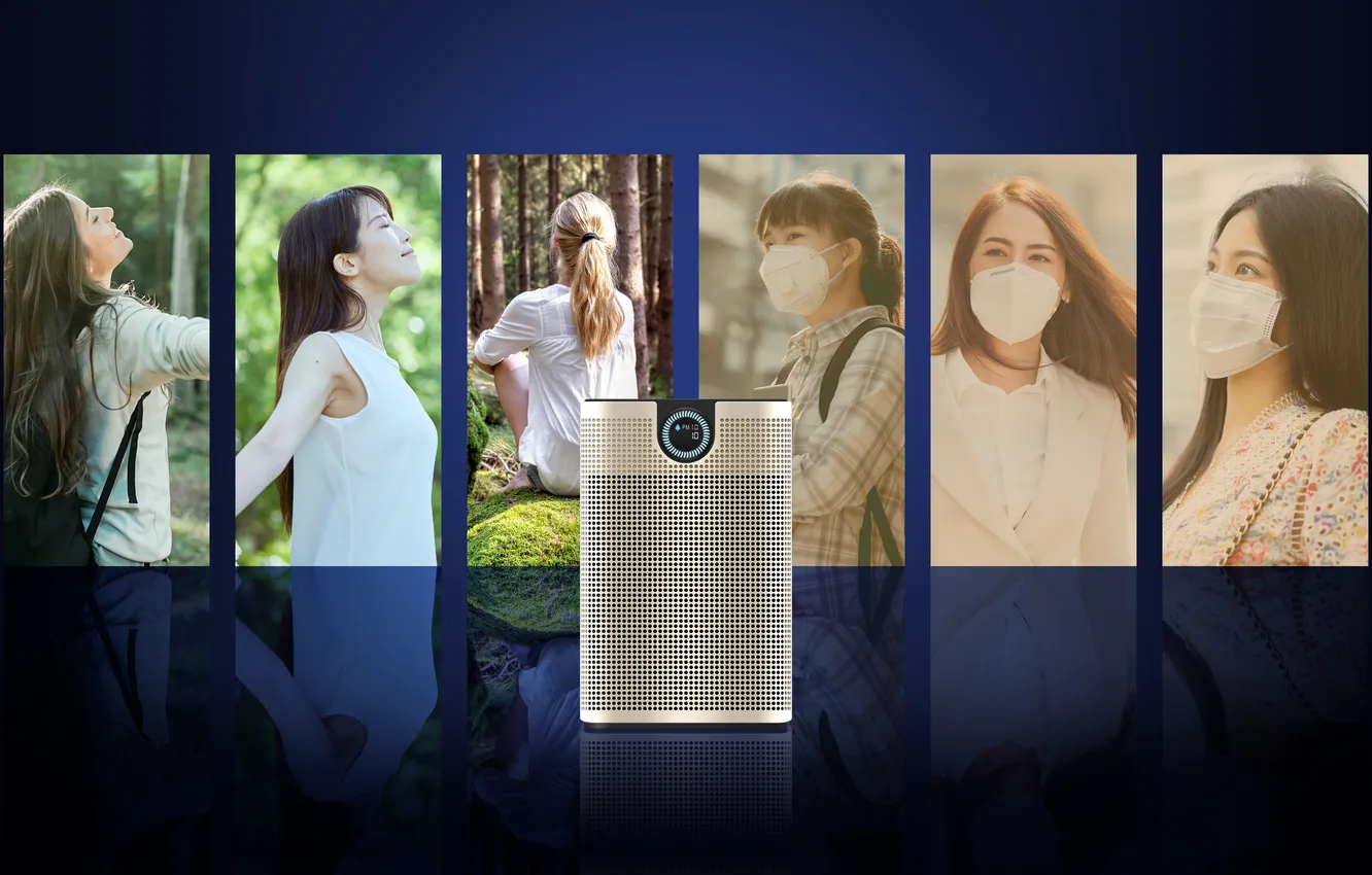Photo wallpaper forest, woman, dust, women, reflection, fresh air, air purifier, asian dust