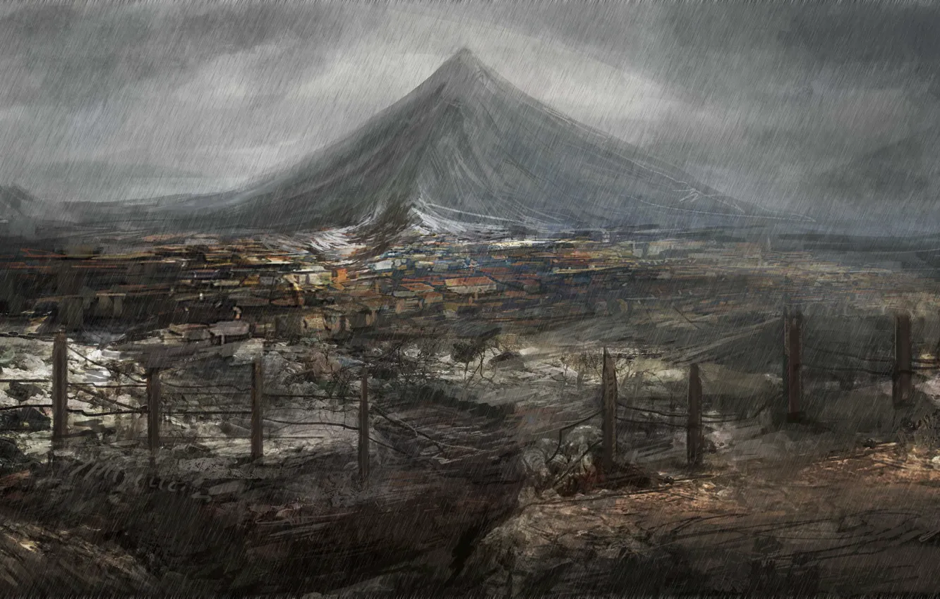 Photo wallpaper mountains, home, art, town, cloudminedesign, mt. mayon