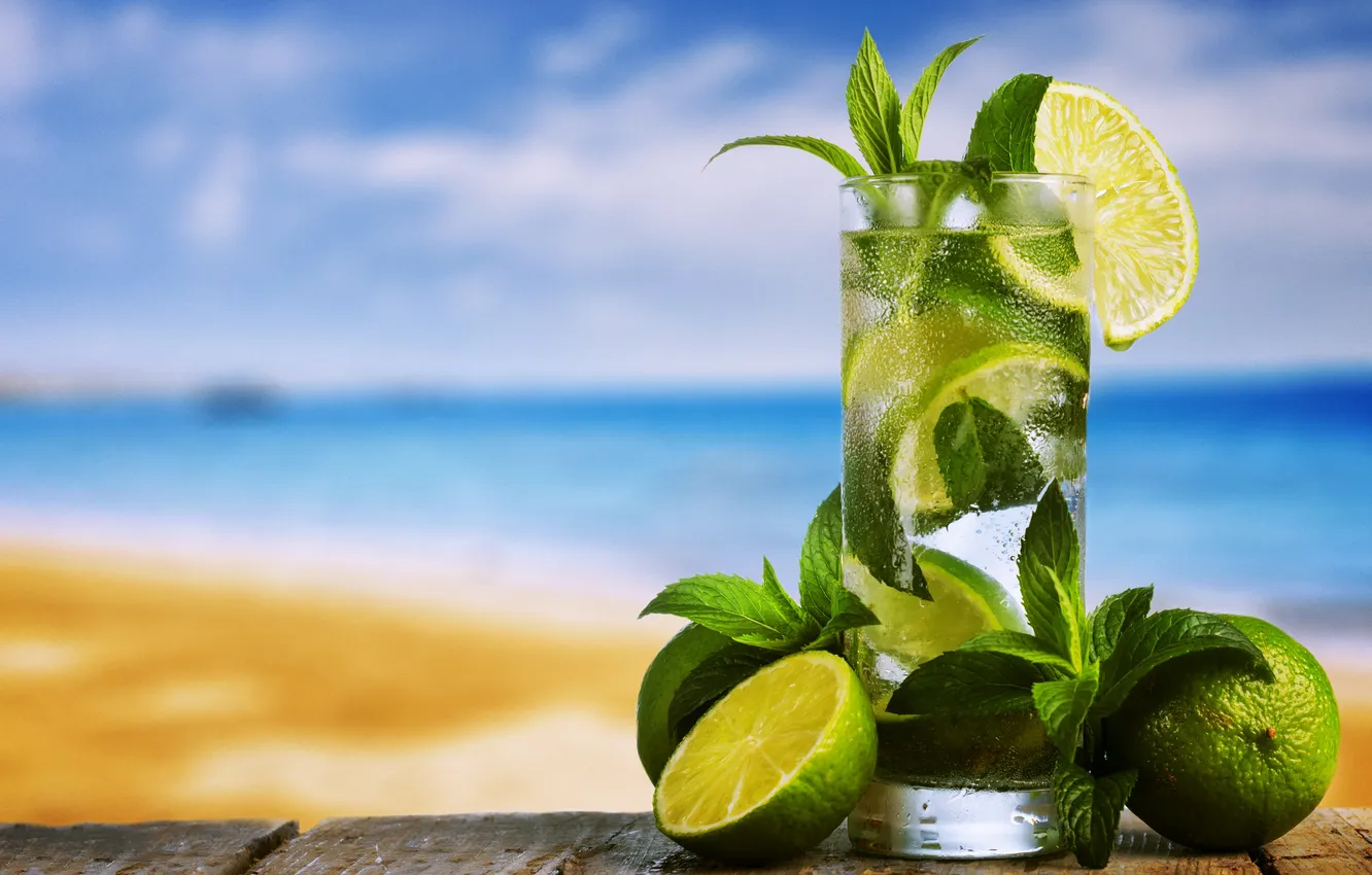 Photo wallpaper cocktail, lime, mint