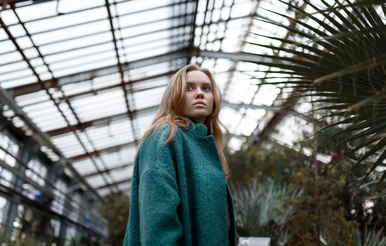 Photo wallpaper girl, coat, greenhouse, Vlad.