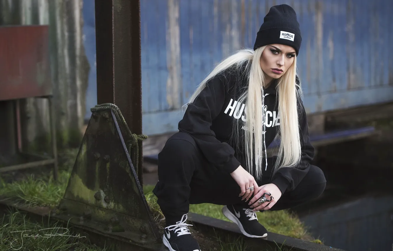 Photo wallpaper look, girl, pose, Romanie Smith, Jack Russell