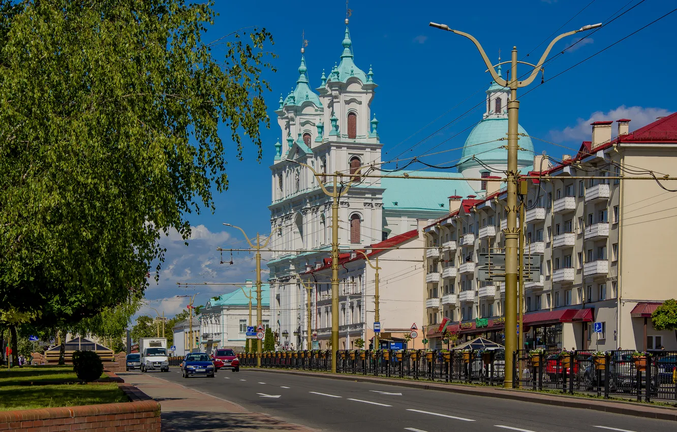Photo wallpaper the city, street, journey, the Church, Grodno