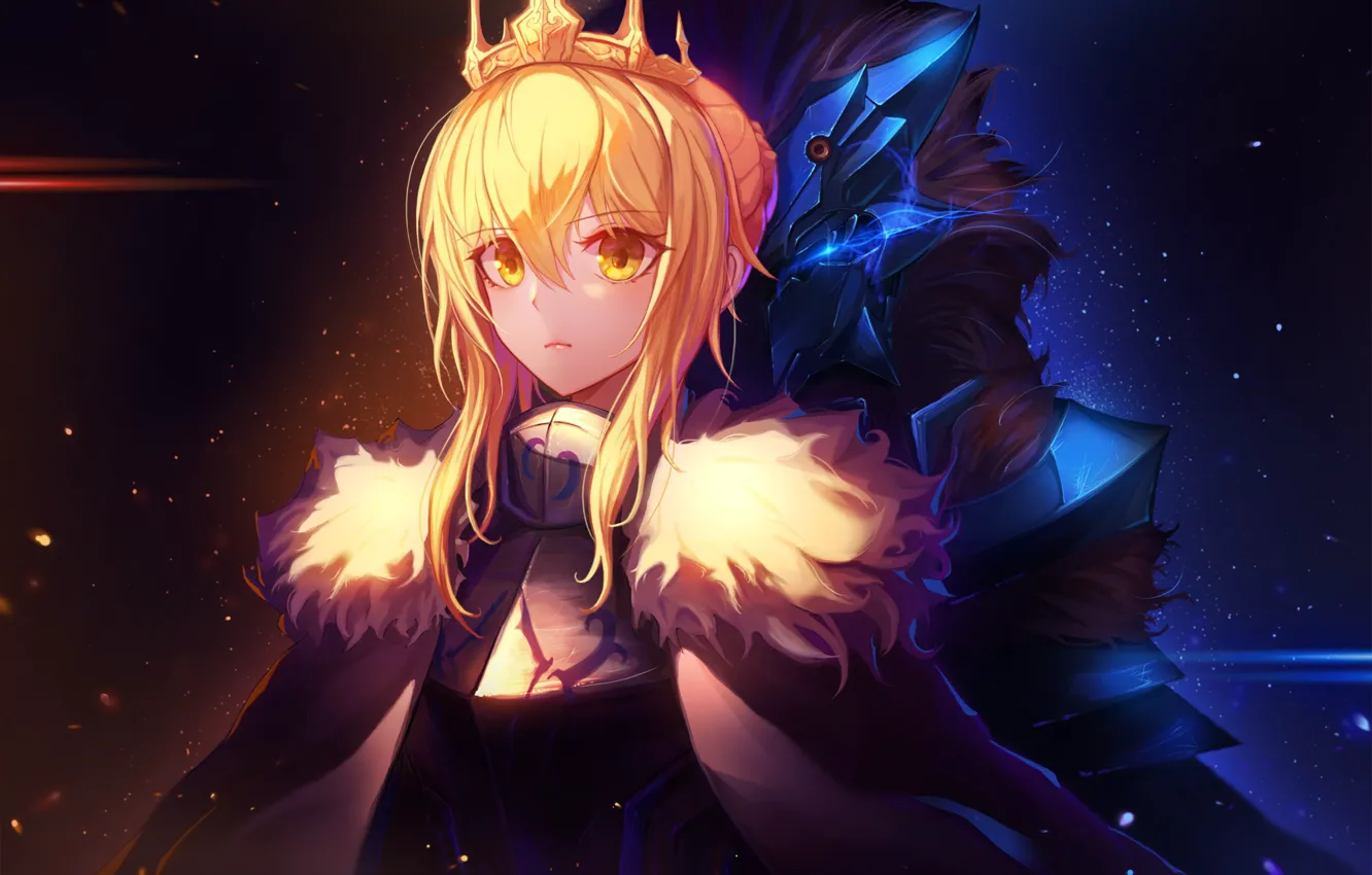 Photo wallpaper girls, anime, crown, saber, fate, fate/grand order, artoria pendragon, inho song