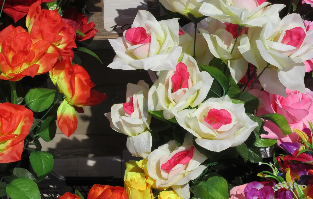 Photo wallpaper roses, artificial flowers, spring 2018, Meduzanol ©