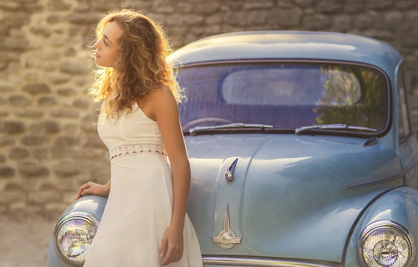 Photo wallpaper auto, girl, retro, the girl, Morris, Studio Hors-champ, the old car