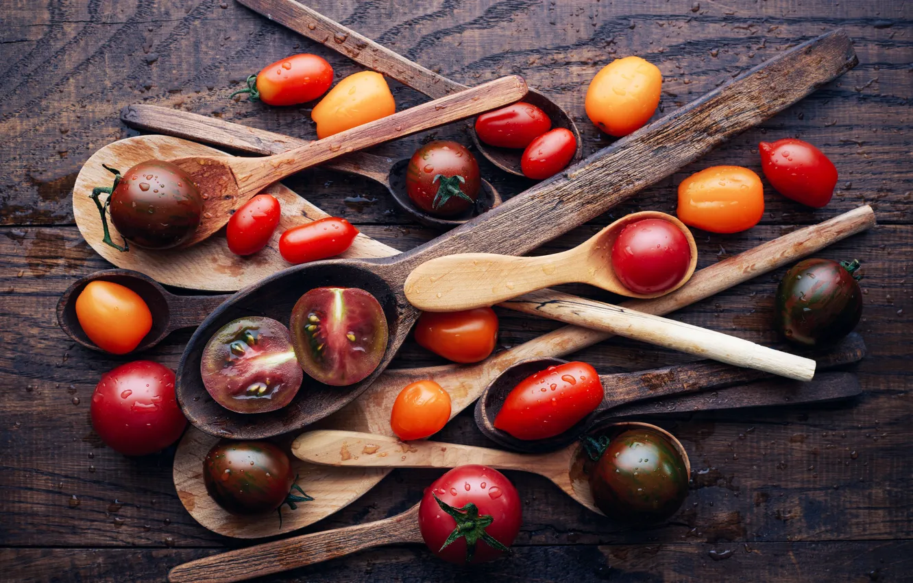 Photo wallpaper spoon, tomatoes, tomatoes