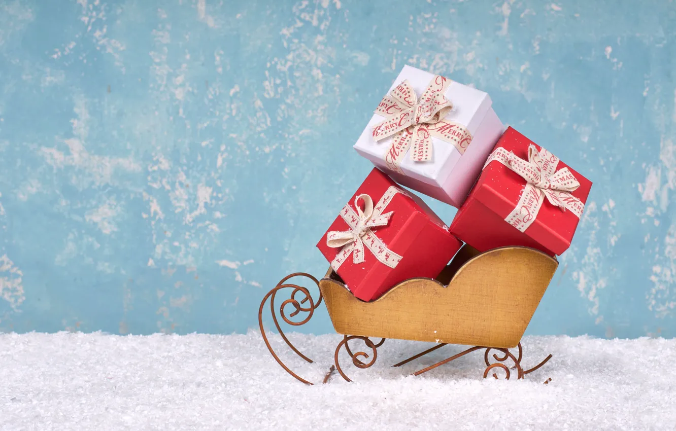 Photo wallpaper winter, background, holiday, gift, new year, sled, Christmas, Jenny Sturm