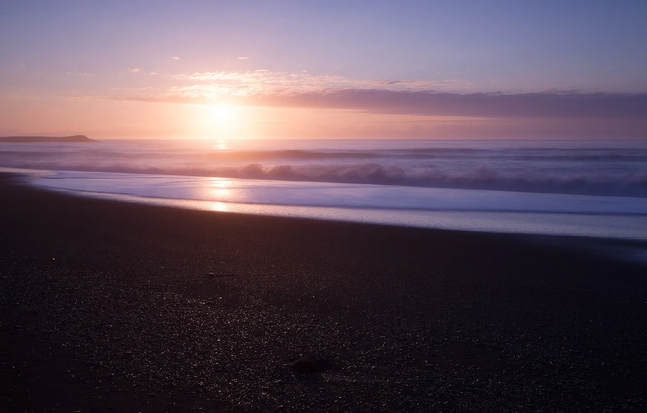 Photo wallpaper the sky, the sun, clouds, sunset, the ocean, shore, coast, the evening