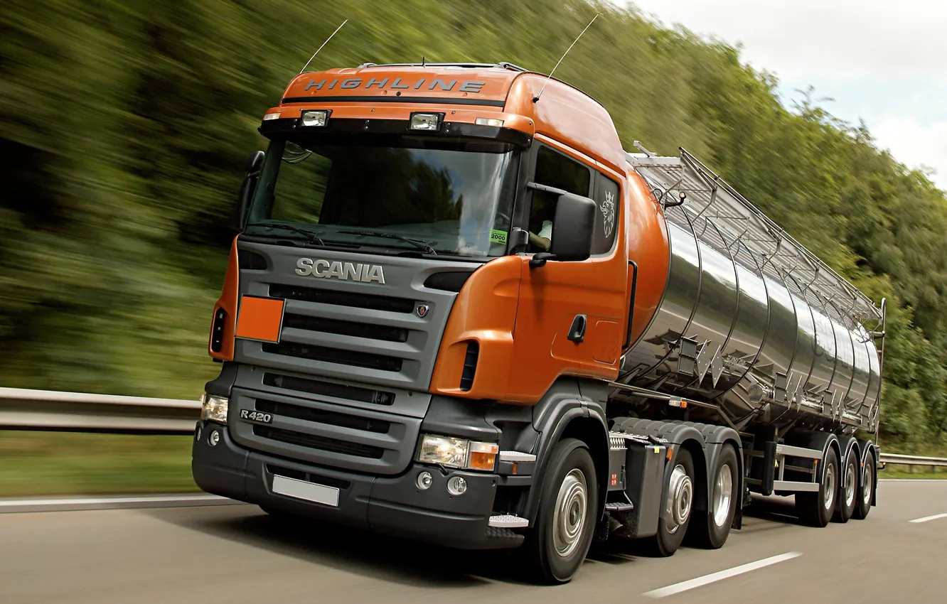 Photo wallpaper truck, tanker, cars, trucks, scania