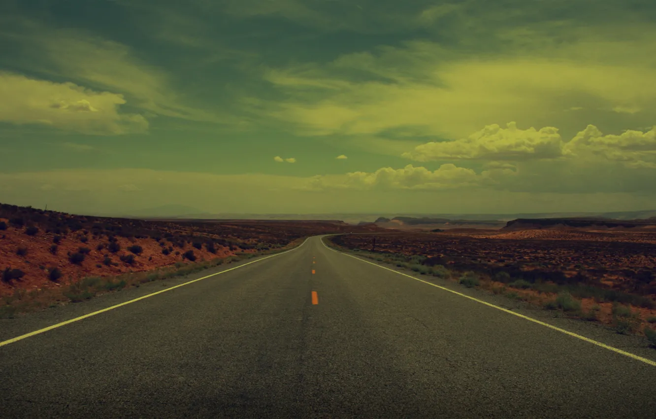 Photo wallpaper road, the sky, desert, turn, barb