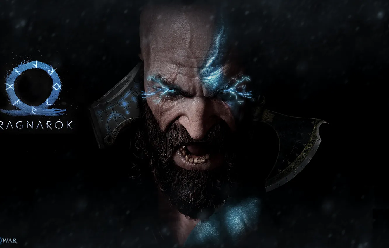 Photo wallpaper Kratos, runes, Kratos, God of War: Ragnarök, God of War Ragnarok, The Death of the …