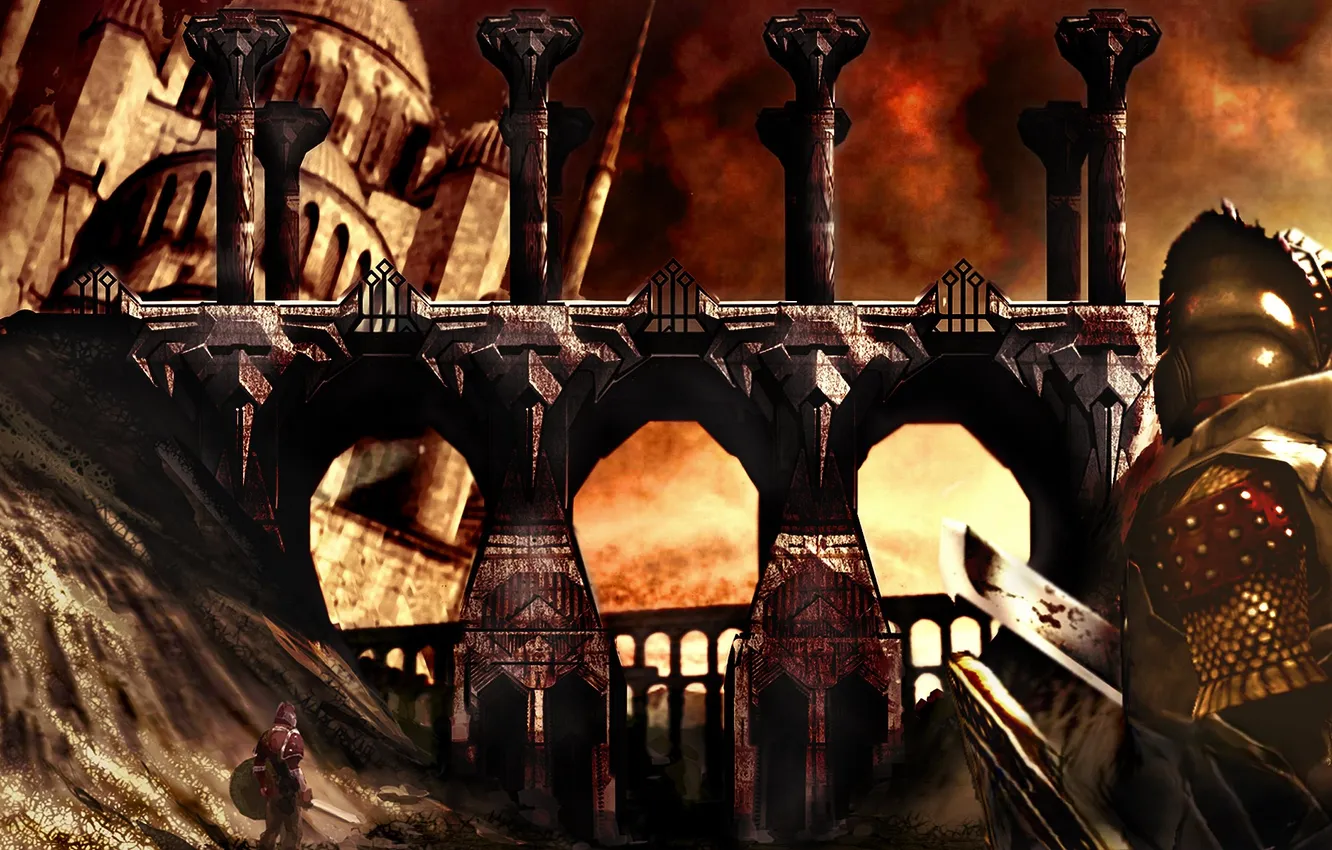 Photo wallpaper bridge, fence, warrior, fortress, ditch, Guild Wars, Sakmar