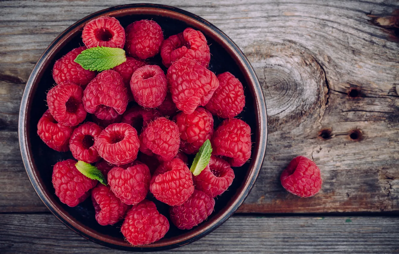Photo wallpaper berries, raspberry, Board, bowl