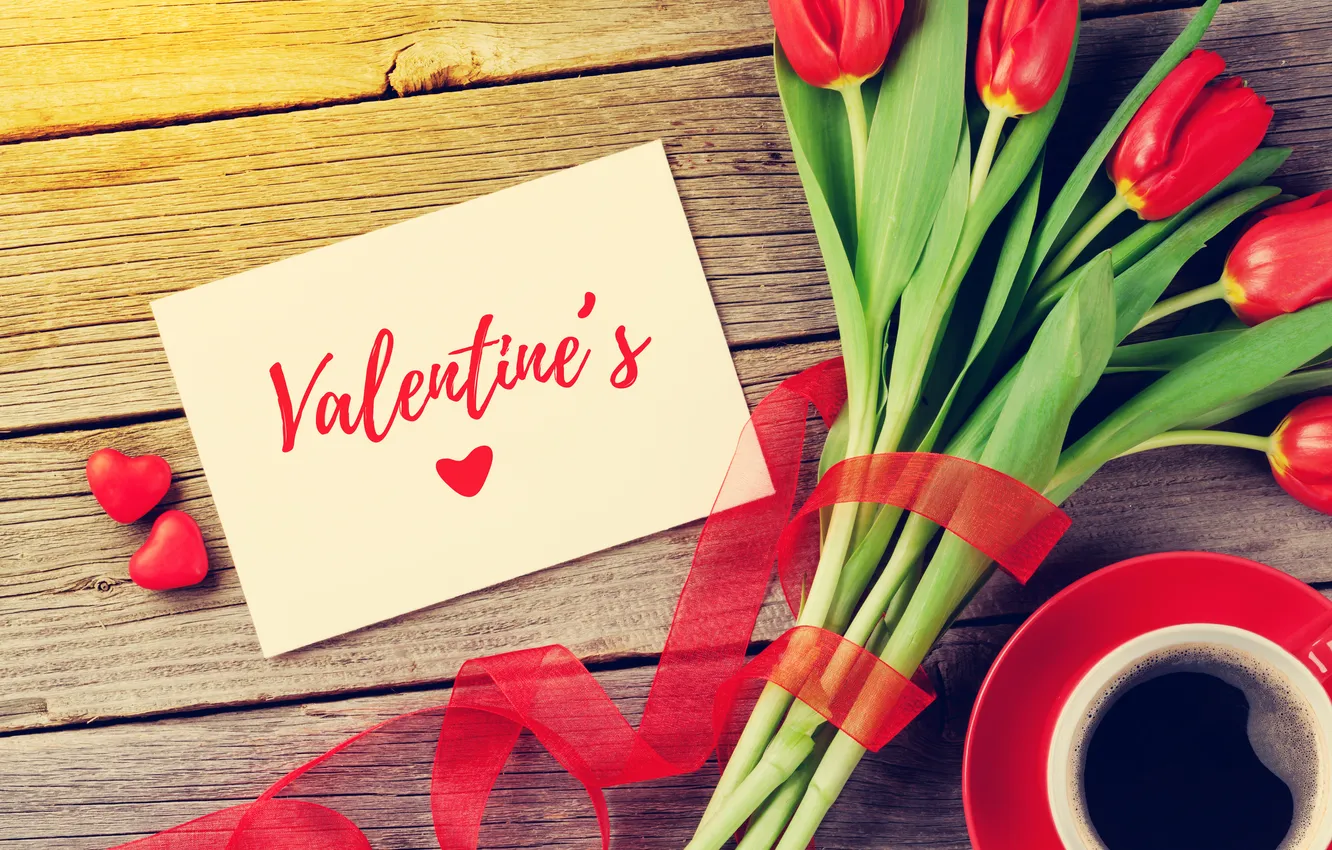 Photo wallpaper love, flowers, gift, romance, heart, tulips, red, love