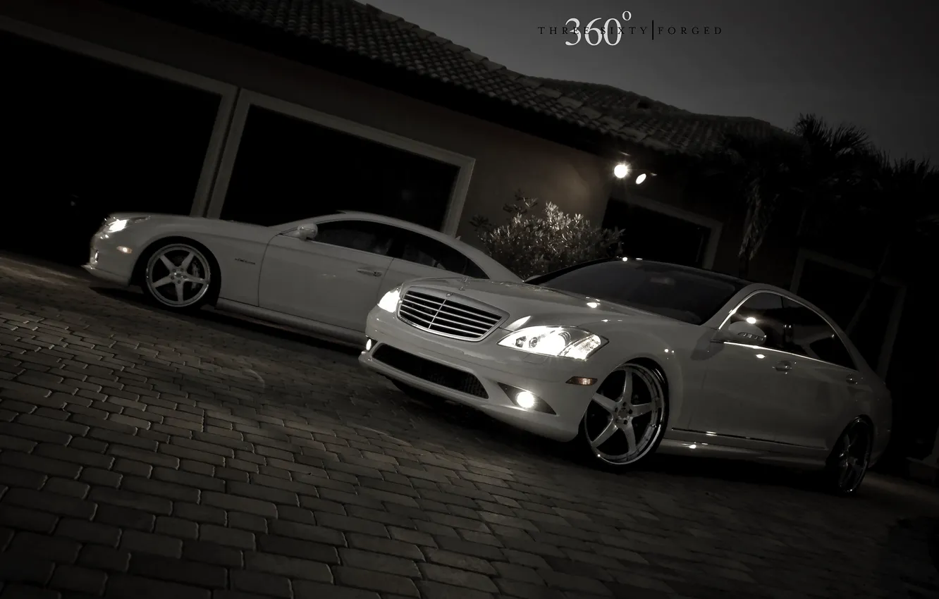 Photo wallpaper night, 360 forged, mersedes, white Mercedes, 2 Mercedes
