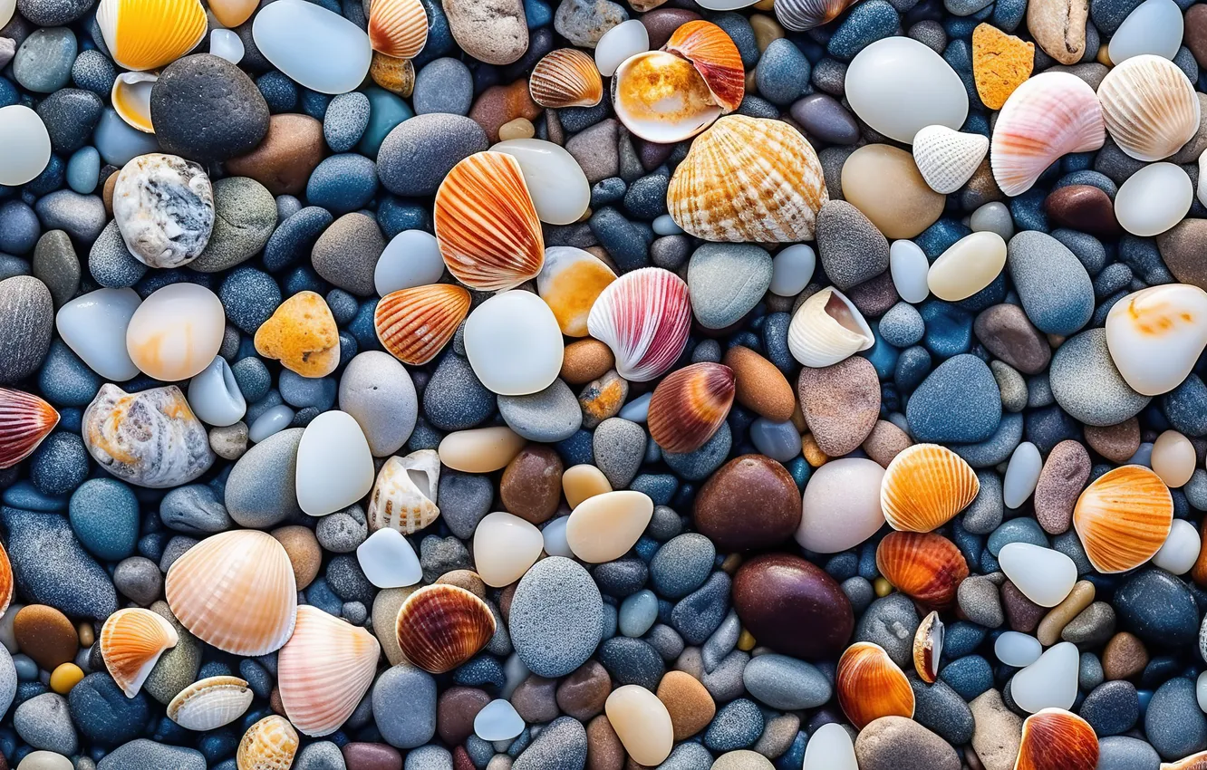 Photo wallpaper beach, pebbles, stones, background, colorful, shell, beach, texture