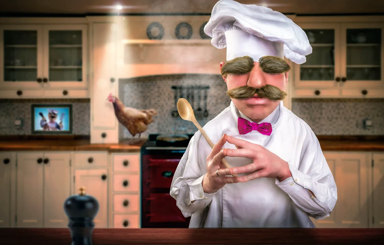 Photo wallpaper mustache, kitchen, eyebrows, cook