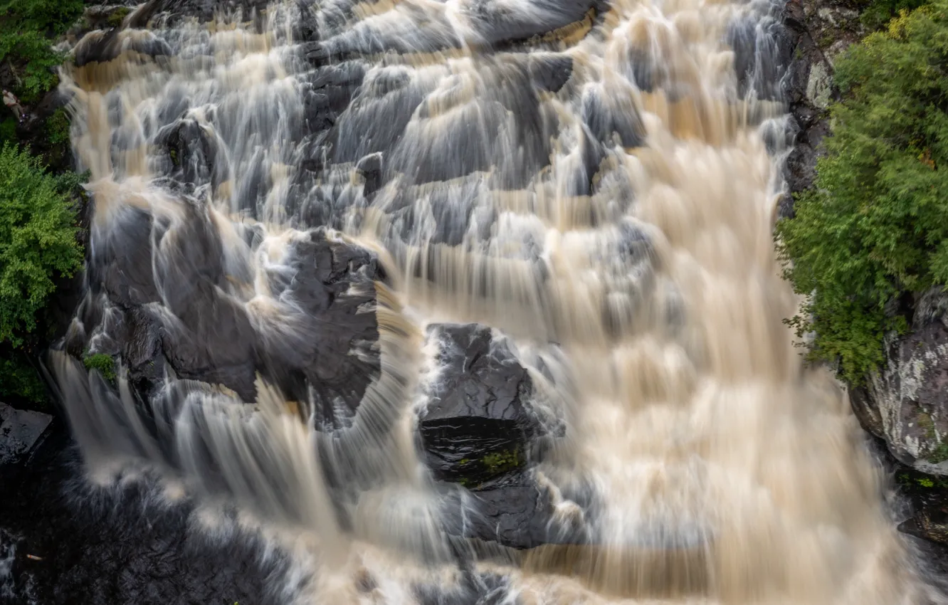 Photo wallpaper nature, rocks, shore, waterfall, stream