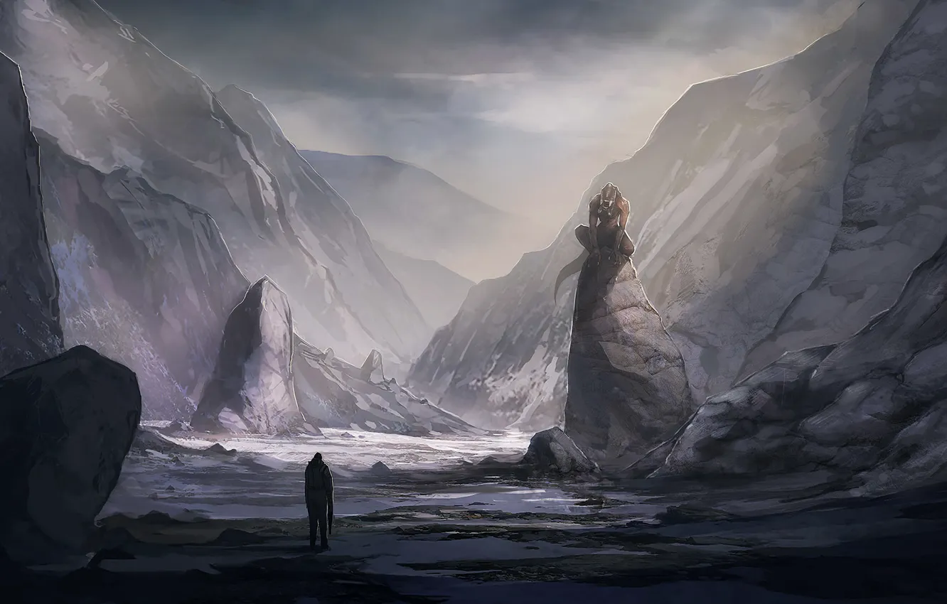 Photo wallpaper mountains, desert, valley, Shadowgrounds survivor, monster.