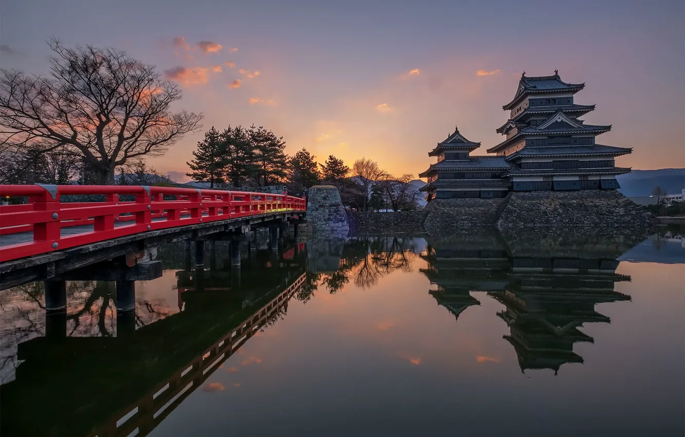 Photo wallpaper bridge, Matsumoto, Japan, castle
