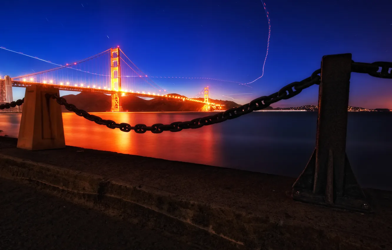 Photo wallpaper night, bridge, lights, Golden Gate Bridge