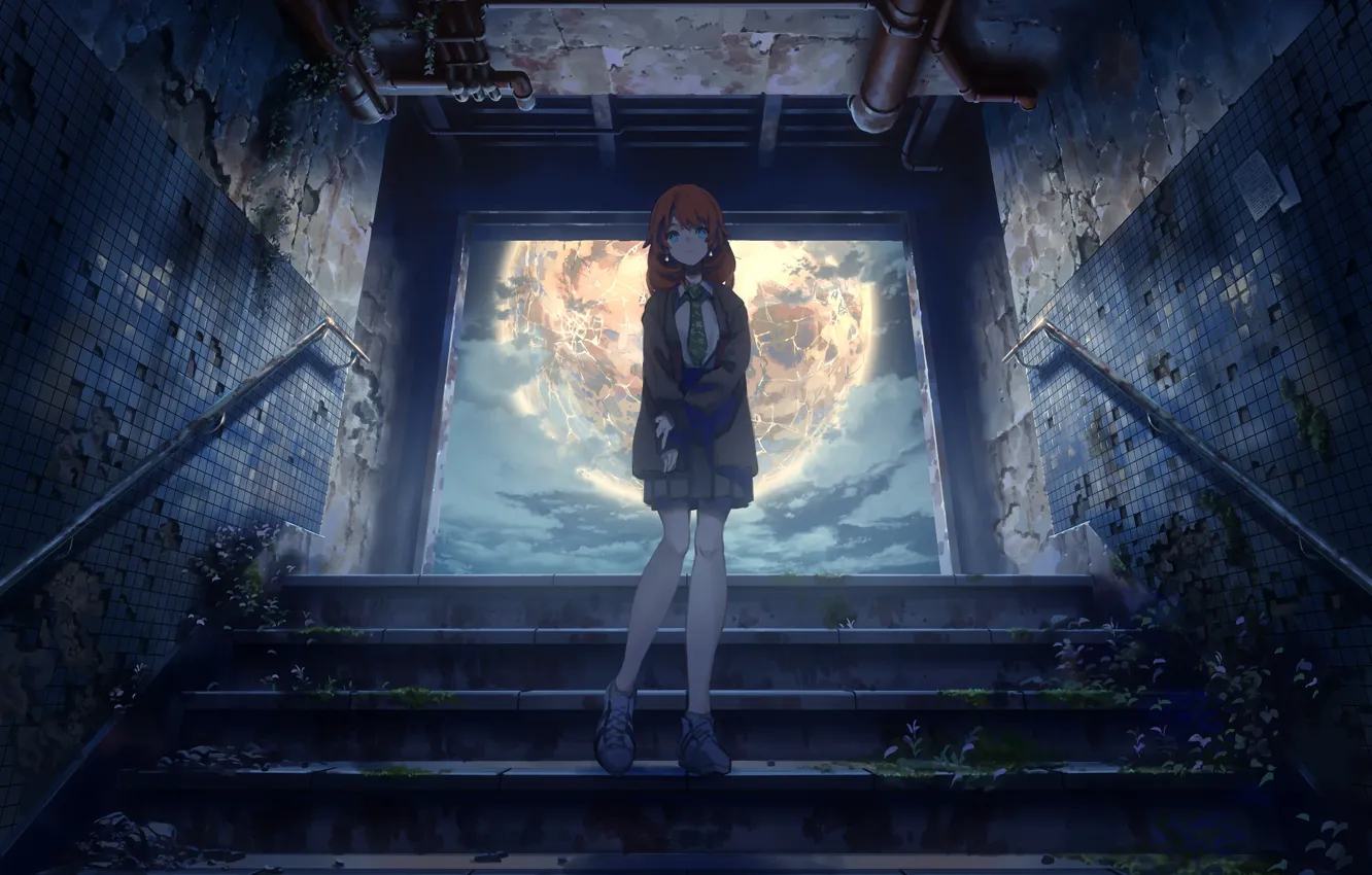 Photo wallpaper the sky, girl, cracked, fiction, planet, underpass