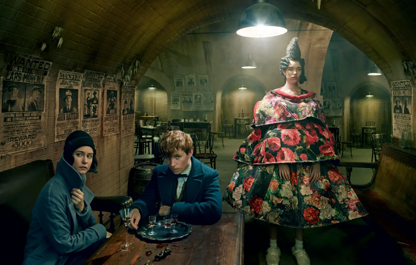 Photo wallpaper girl, light, lamp, bar, dress, hairstyle, chair, pair