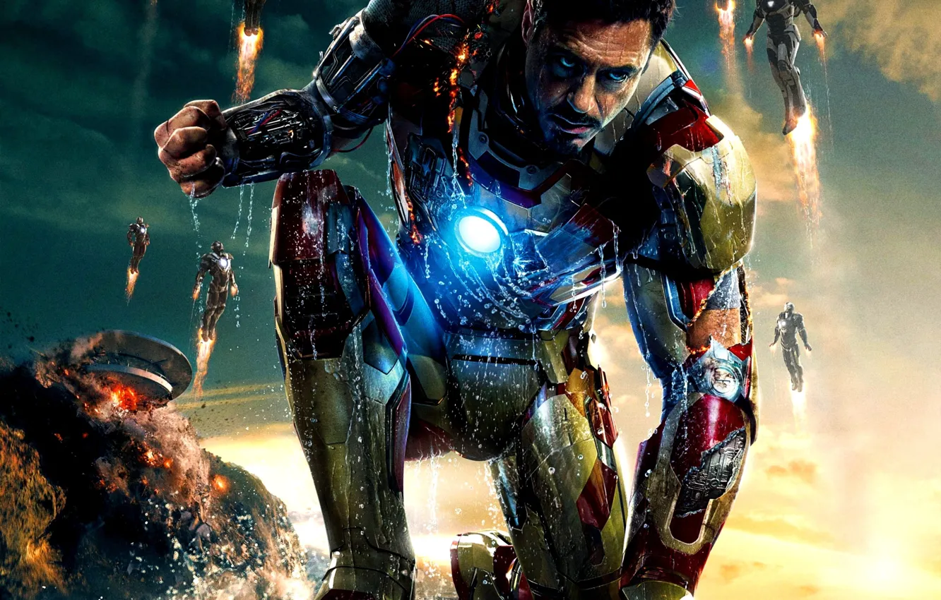 Photo wallpaper the explosion, superhero, Tony stark, tony stark, iron man 3, iron man 3