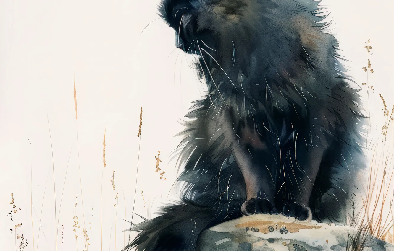 Photo wallpaper Black, Cat, Cat, Stone, Art, Digital art, AI art, The Art of Artificial Intelligence