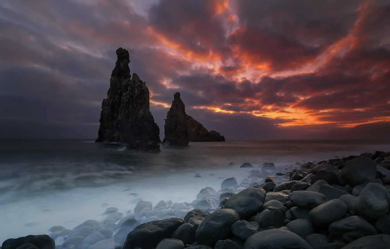Photo wallpaper sea, night, rocks, shore