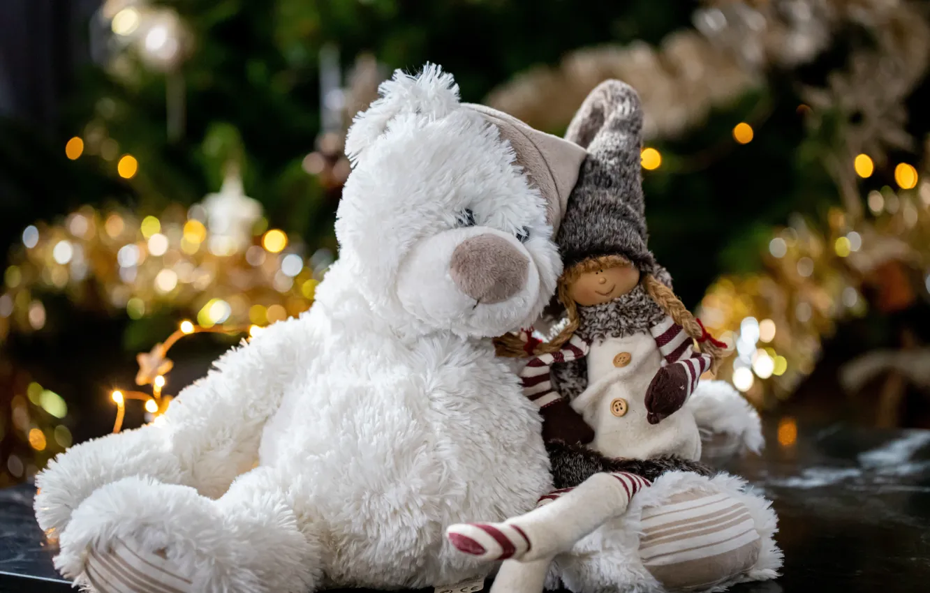 Photo wallpaper white, pose, holiday, together, clothing, toy, Shine, new year