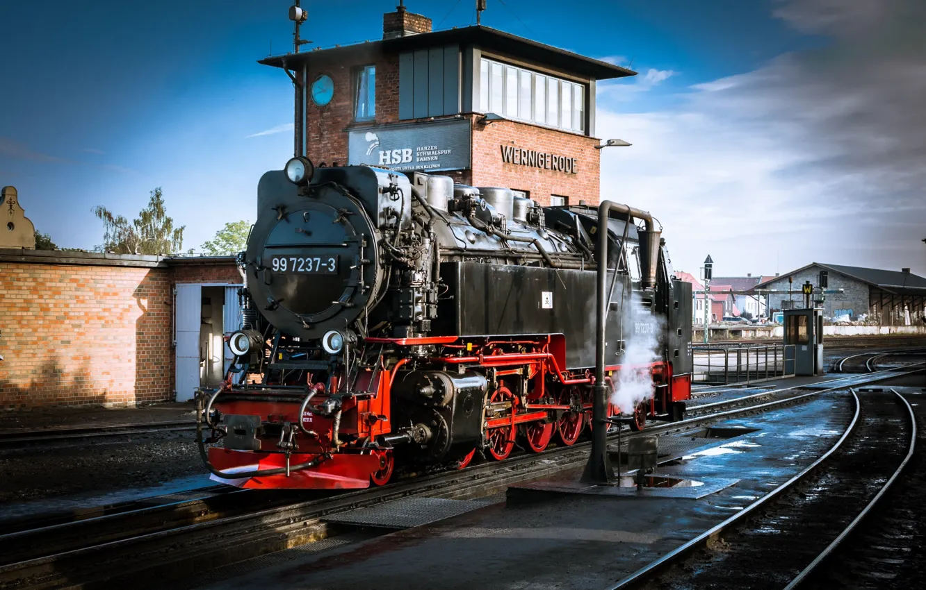 Photo wallpaper train, the engine, station, railroad