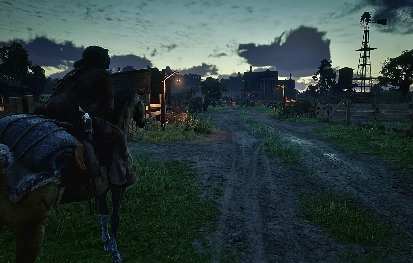 Photo wallpaper lights, HDR, gun, house, game, sky, heaven, clouds