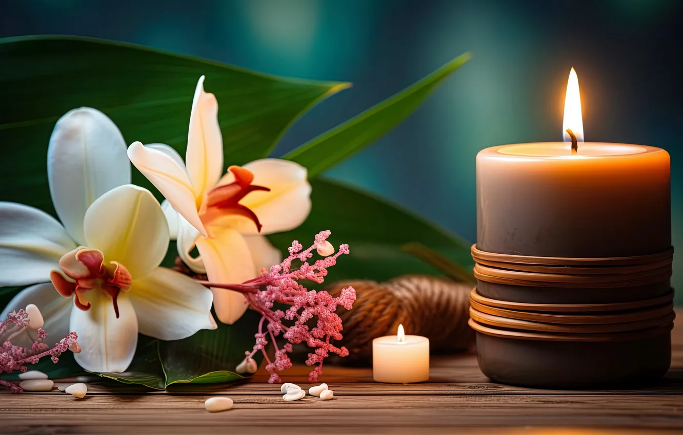 Photo wallpaper flowers, relax, candles, Orchid