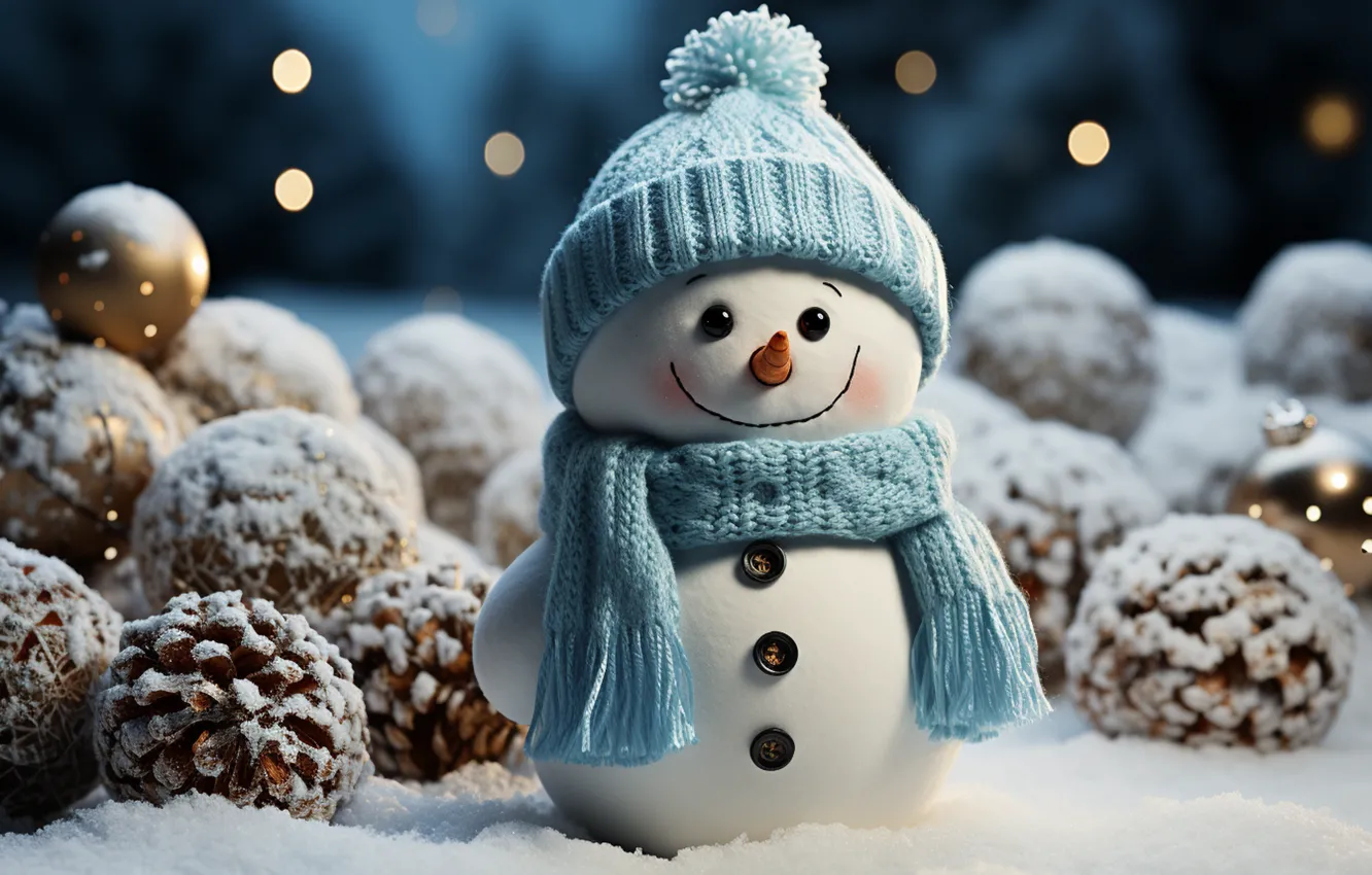 Photo wallpaper winter, snow, decoration, snowflakes, new year, Christmas, snowman, Christmas