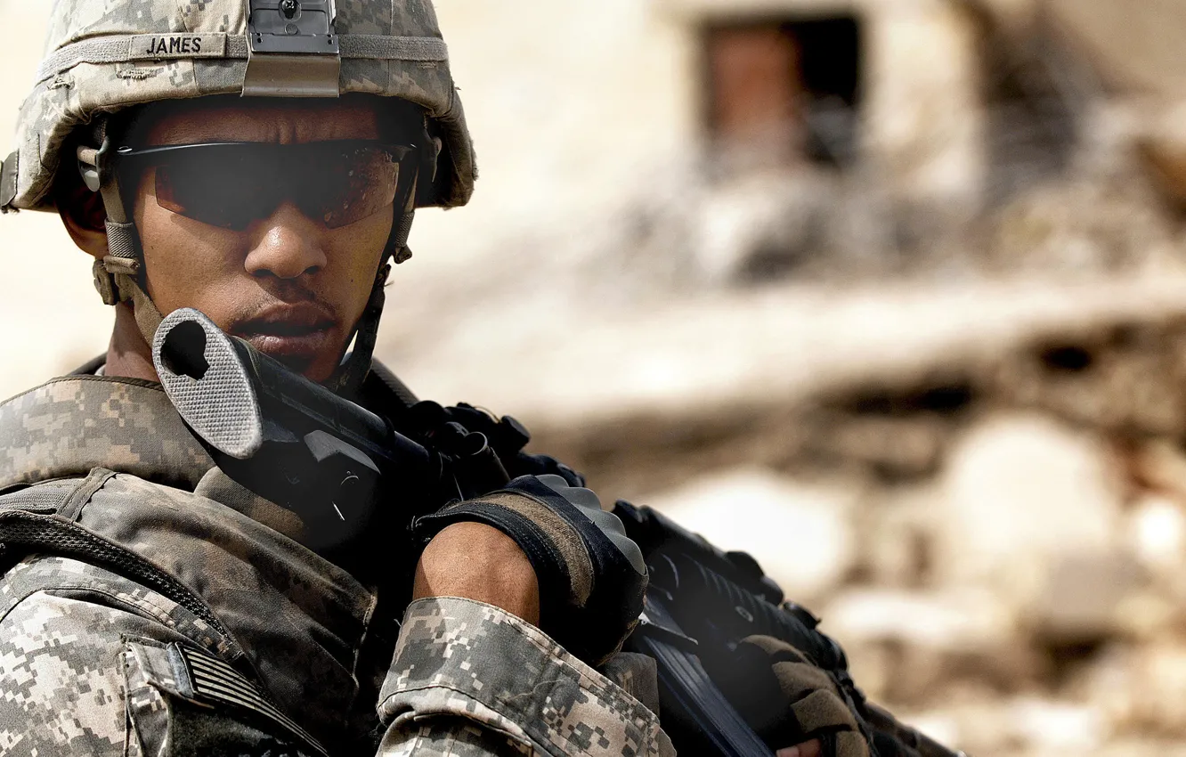 Photo wallpaper soldiers, Afro, Army Combat Uniform, ACU, airborn, US army, М4А1 + Trijicon ACOG
