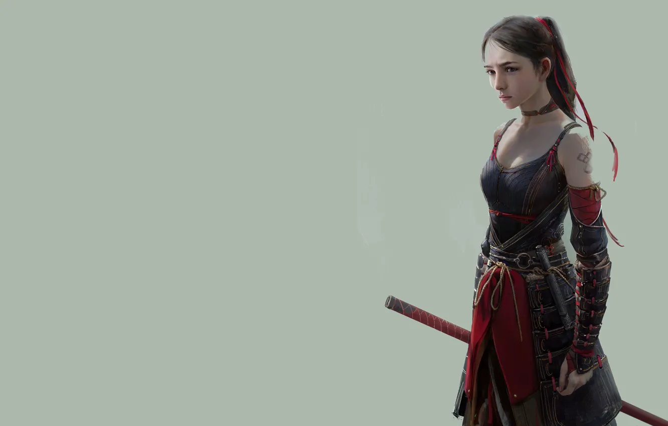 Photo wallpaper girl, sword, warrior, fantasy