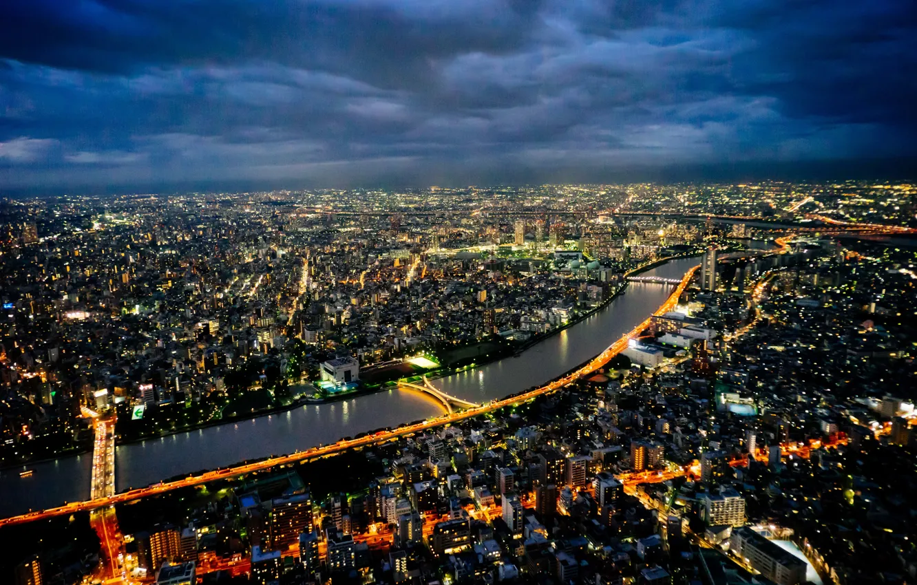 Photo wallpaper Tokyo, Japan, river, night